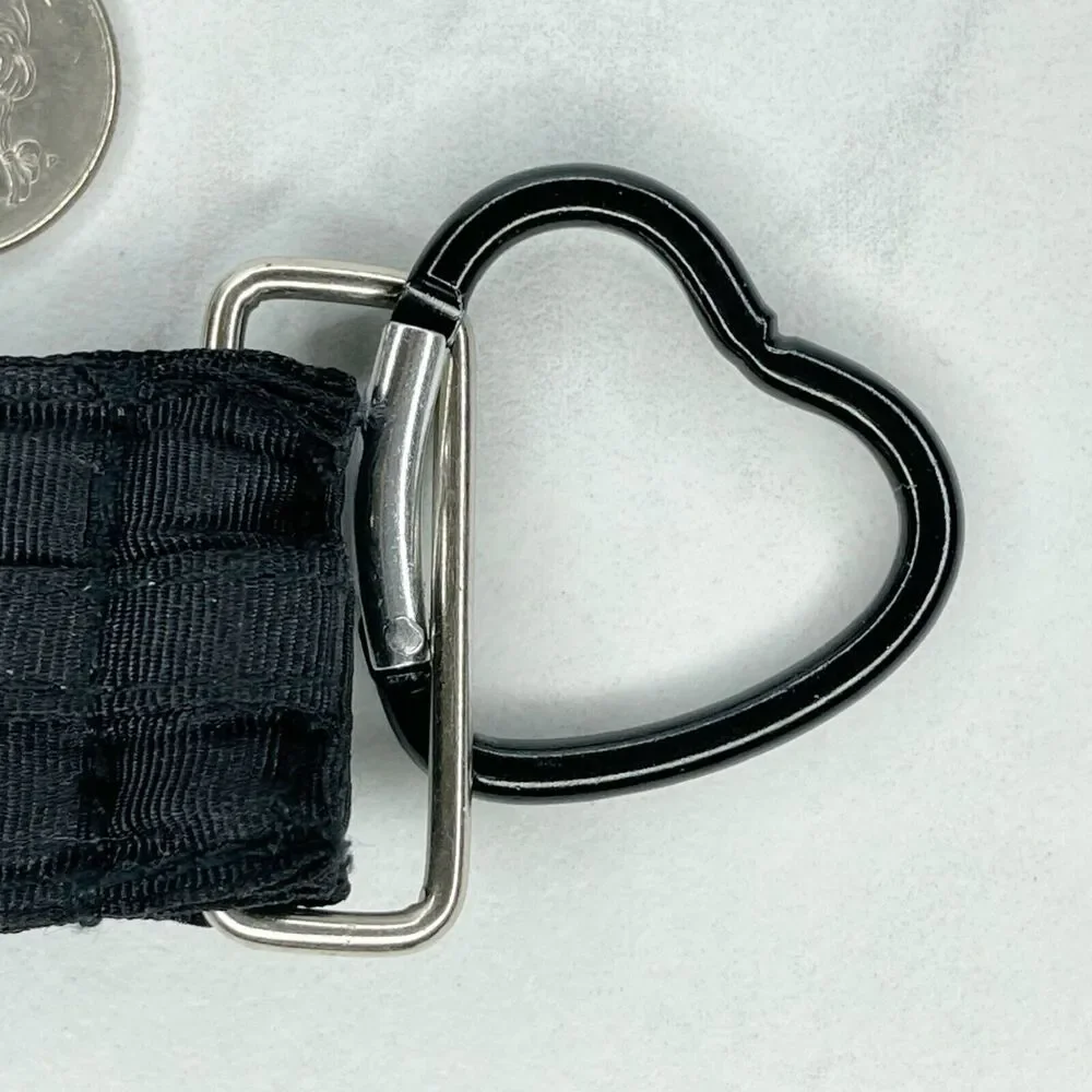 Black Ribbon Rhinestone CRZY Crazy Heart Carabiner Keychain Keyring